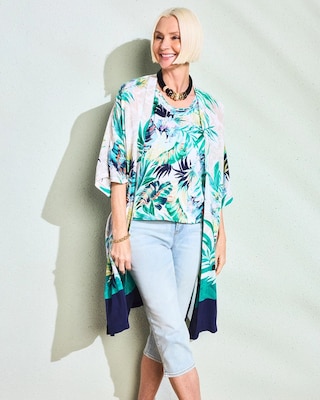 Printed Smocked Long Kimono