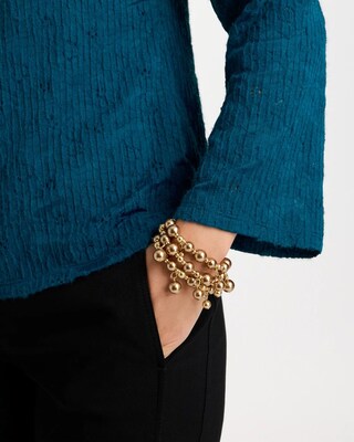Mocha Faux Pearl Stretch Bracelet Set of Three click to view larger image.