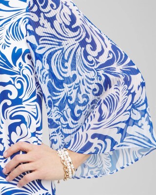 Scrolls Pleated Billow Sleeve Top