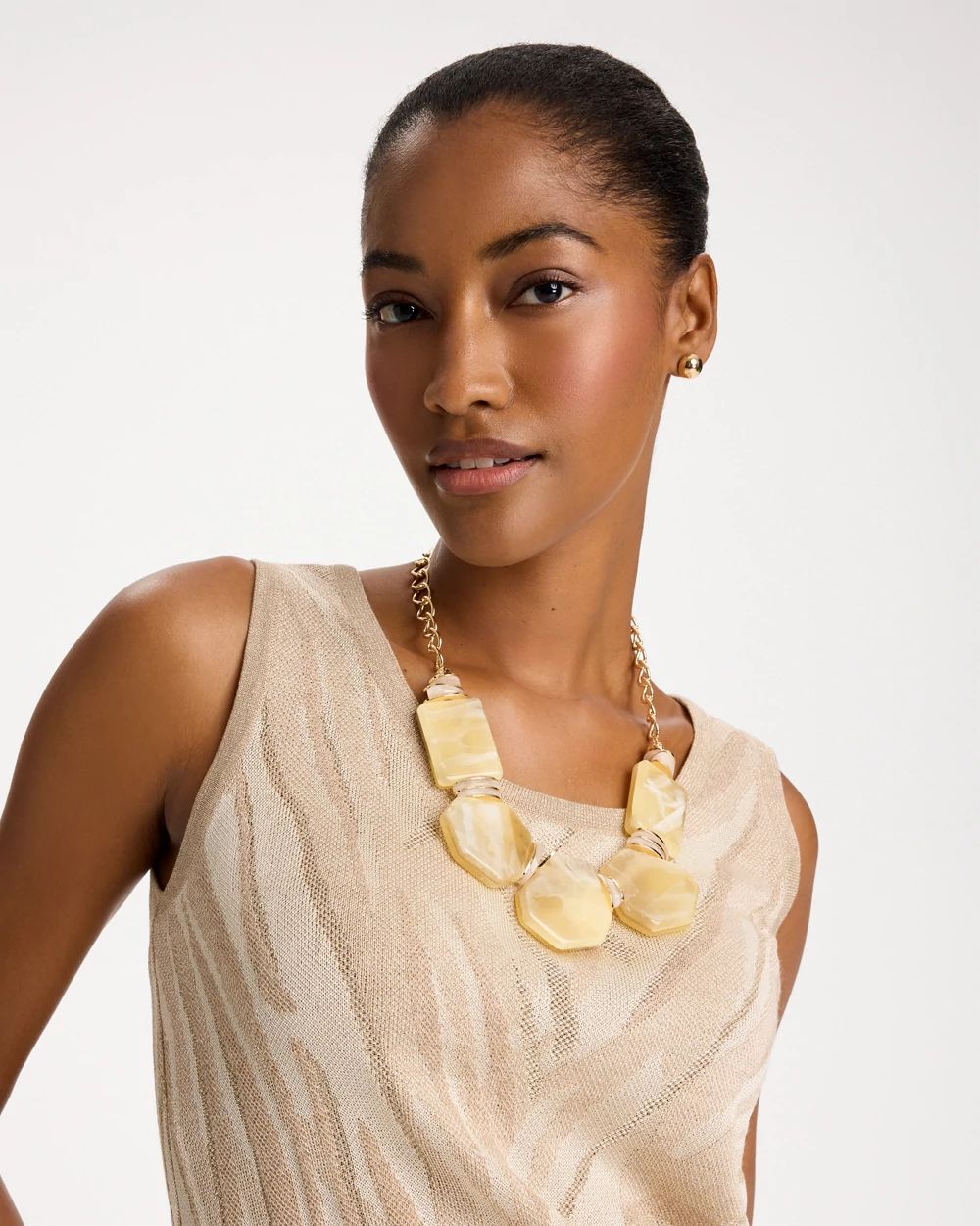 Chico's Originals Neutral Stone Bib Necklace