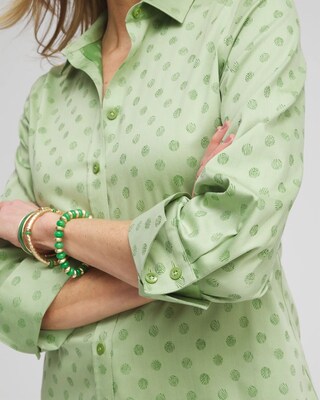 No Iron™ Stretch Dot Print 3/4 Sleeve Shirt