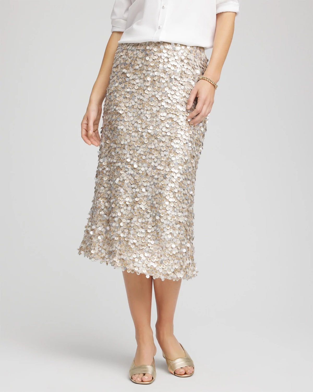 Chico's Sequins Party Pencil Skirt In Champagne Fizz In Gold