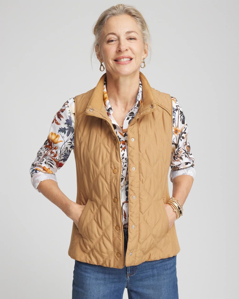 Rib Trim Quilted Vest