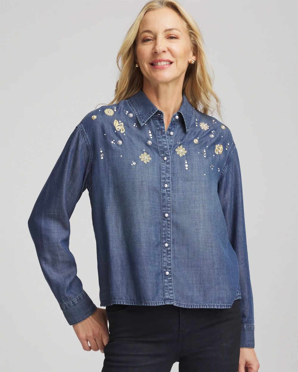 Embellished Tencel Collar Shirt