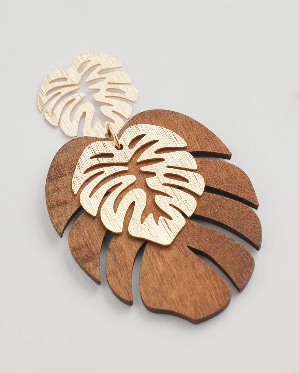 No Droop® Wood Palm-Frond-Motif Earrings click to view larger image.