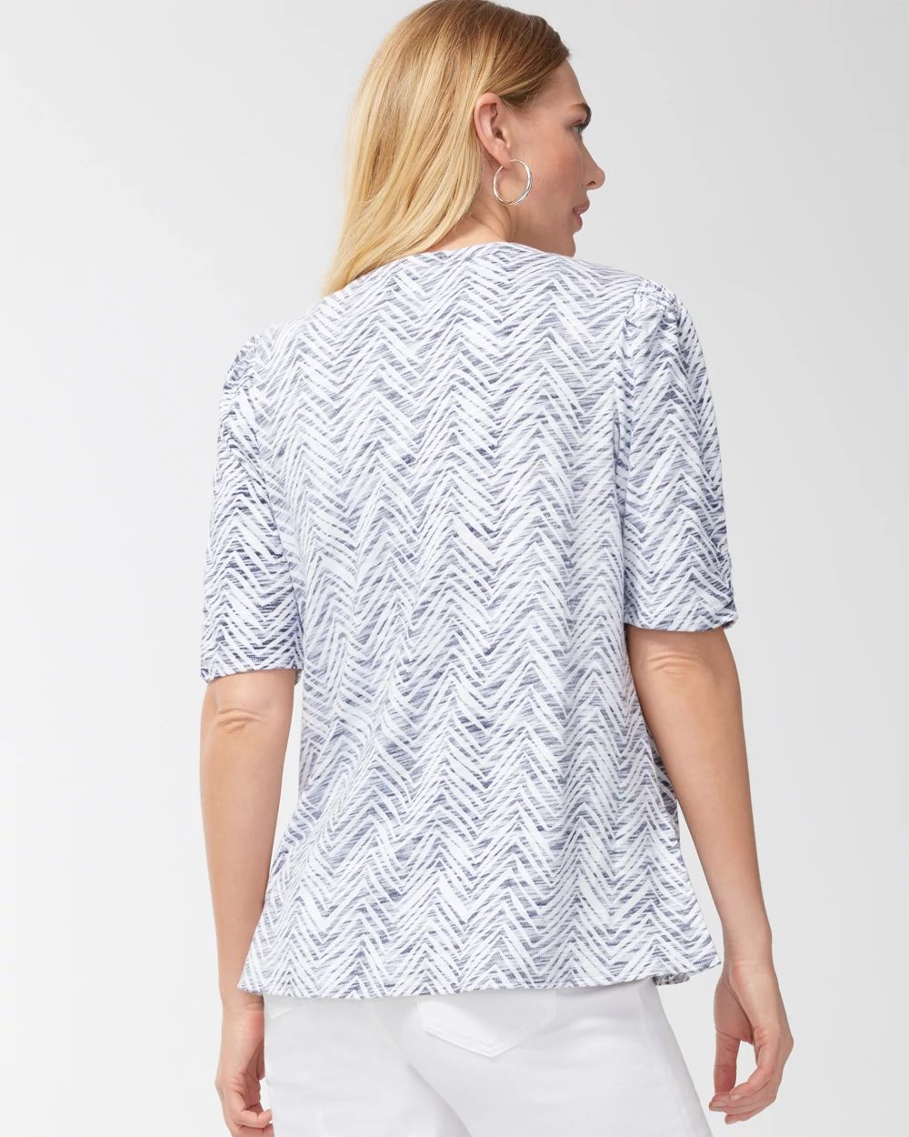 Chevron Gathered Sleeve Slub Tee