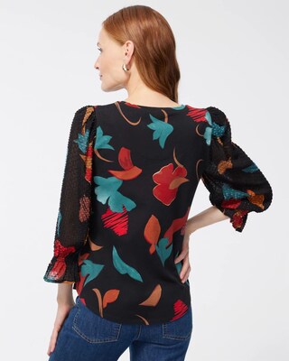 Abstract Print Chiffon Sleeve Top