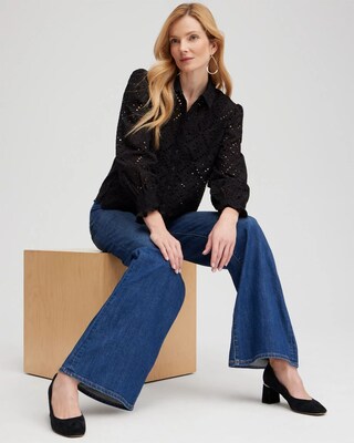 Eyelet Scallop Hem Blouse
