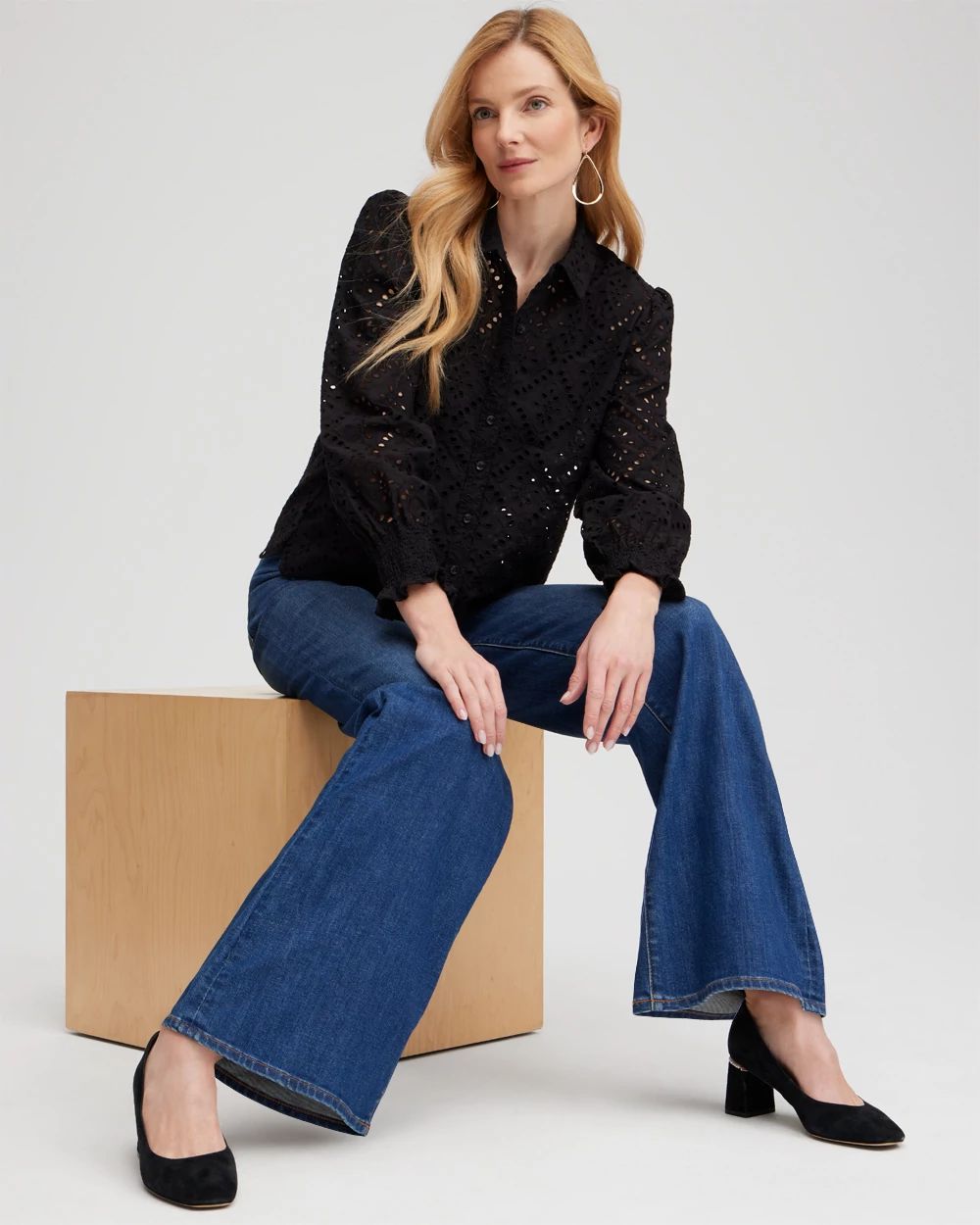 Eyelet Scallop Hem Blouse