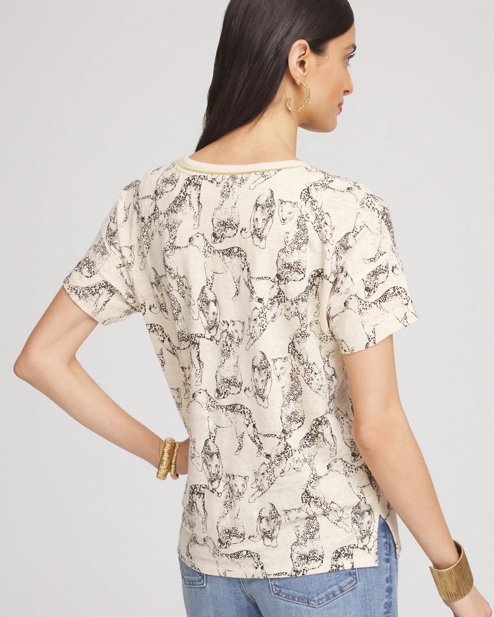 Panther Sweater-Trim Linen Tee