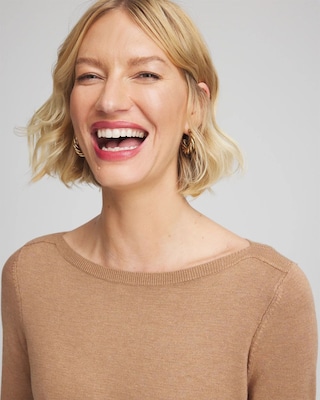 Ella Ribbed-Bateau Pullover Sweater click to view larger image.