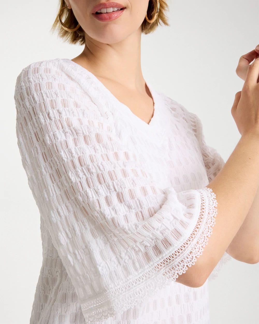 Crinkle Lace Knit Raglan Tee