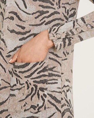 Tiger-Print Rib Knit Cardigan Sweater