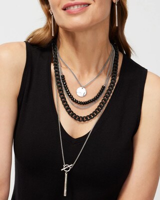 Black & Silver Tone Convertible Necklace