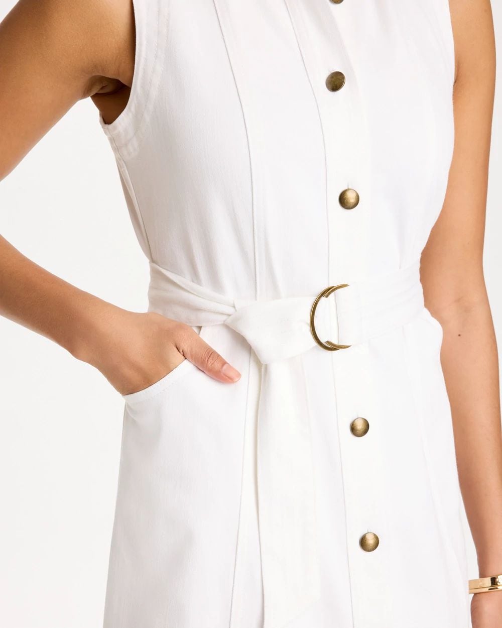 Denim Sleeveless Shirtdress click to view larger image.