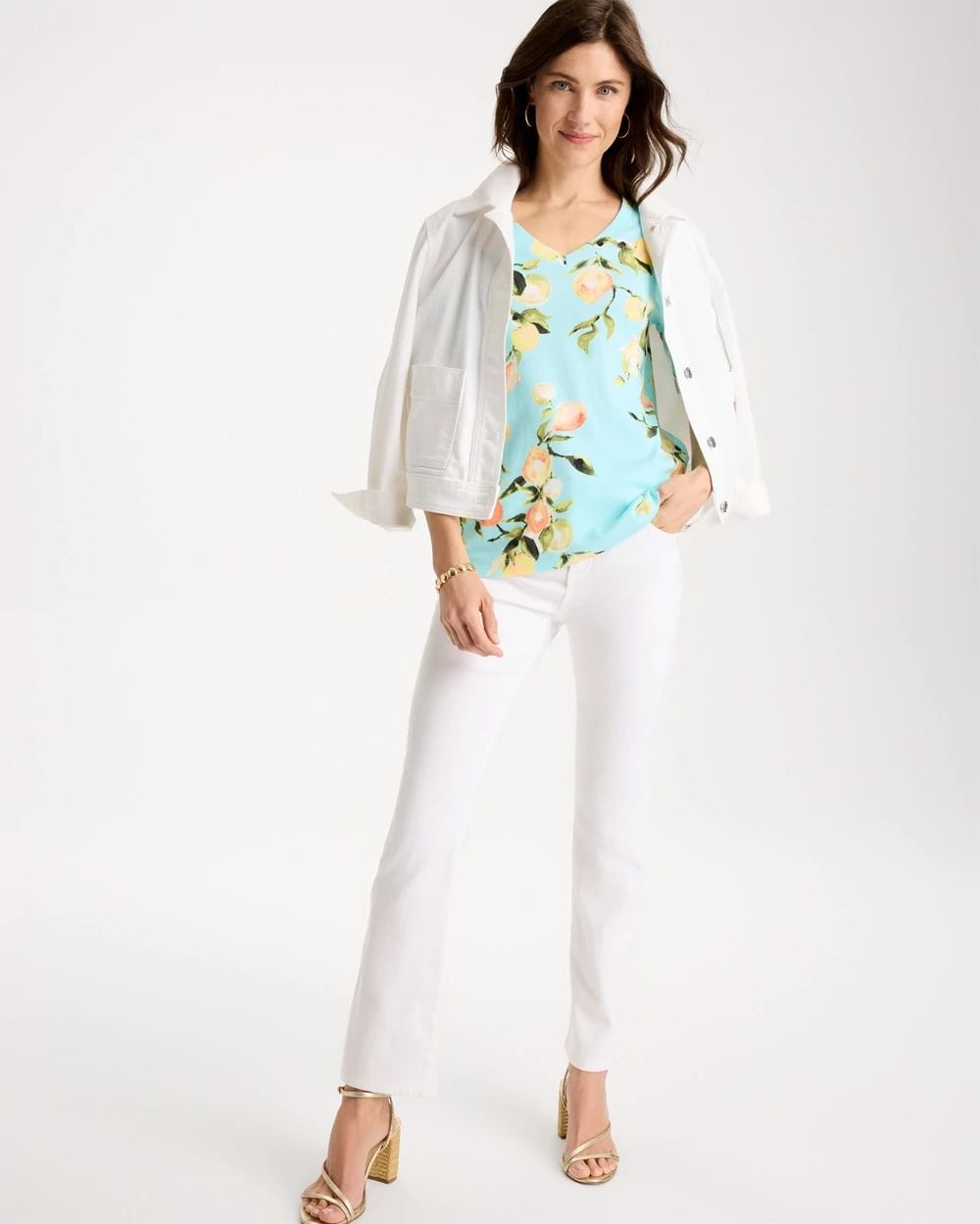 Pima Printed Elbow-Sleeve Tee click to view larger image.