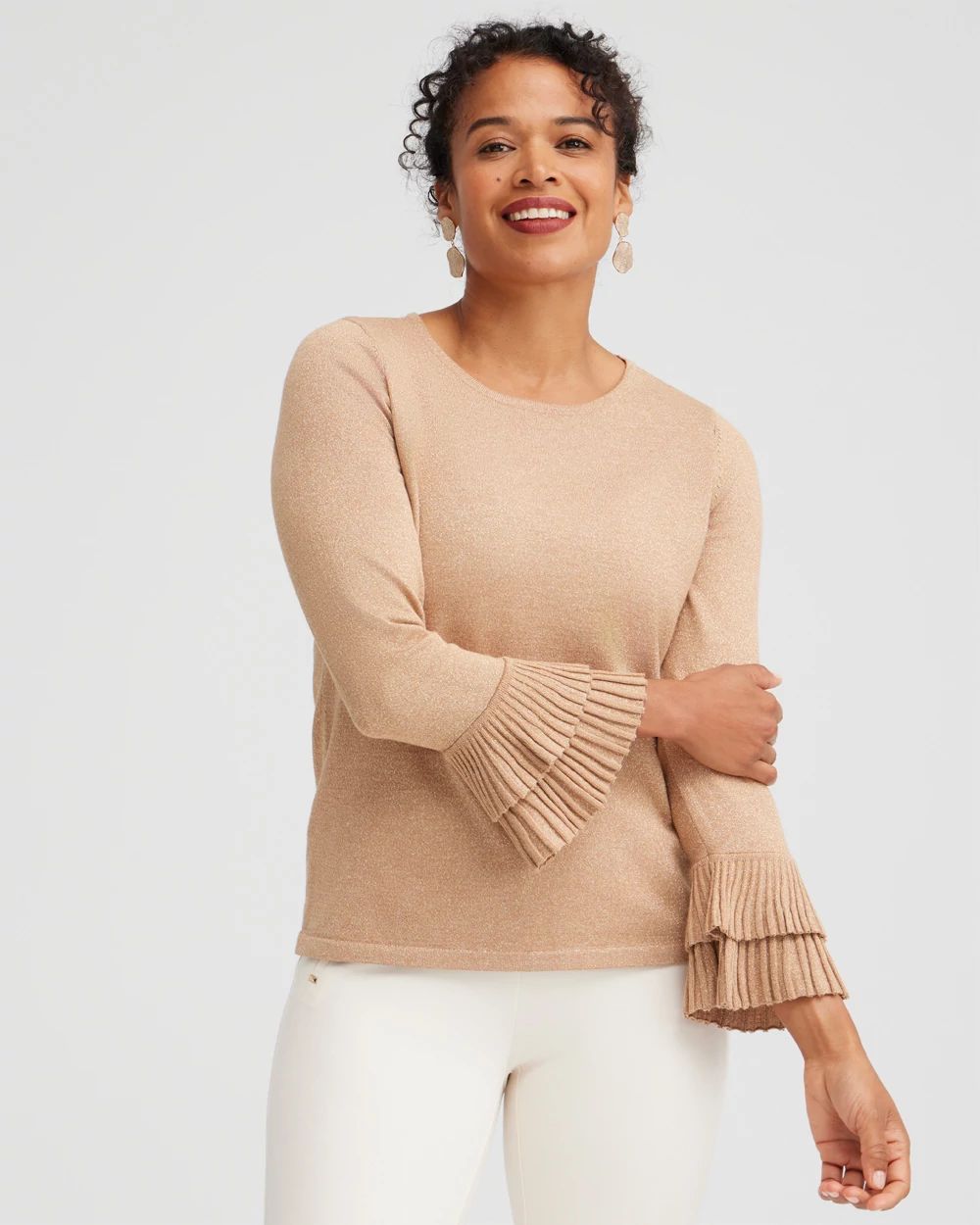 Lurex Pleat Sleeve Pullover Sweater