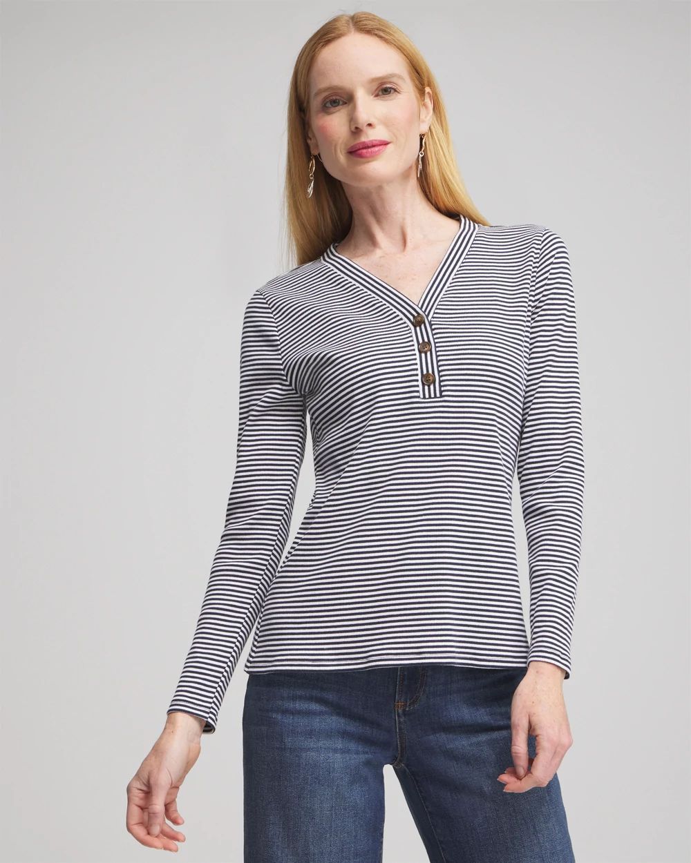 Stripe Ribbed Henley Tee