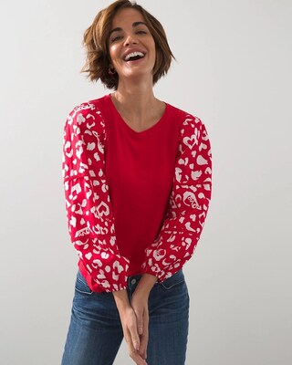 Knit Woven Mix Puff Sleeve Tee