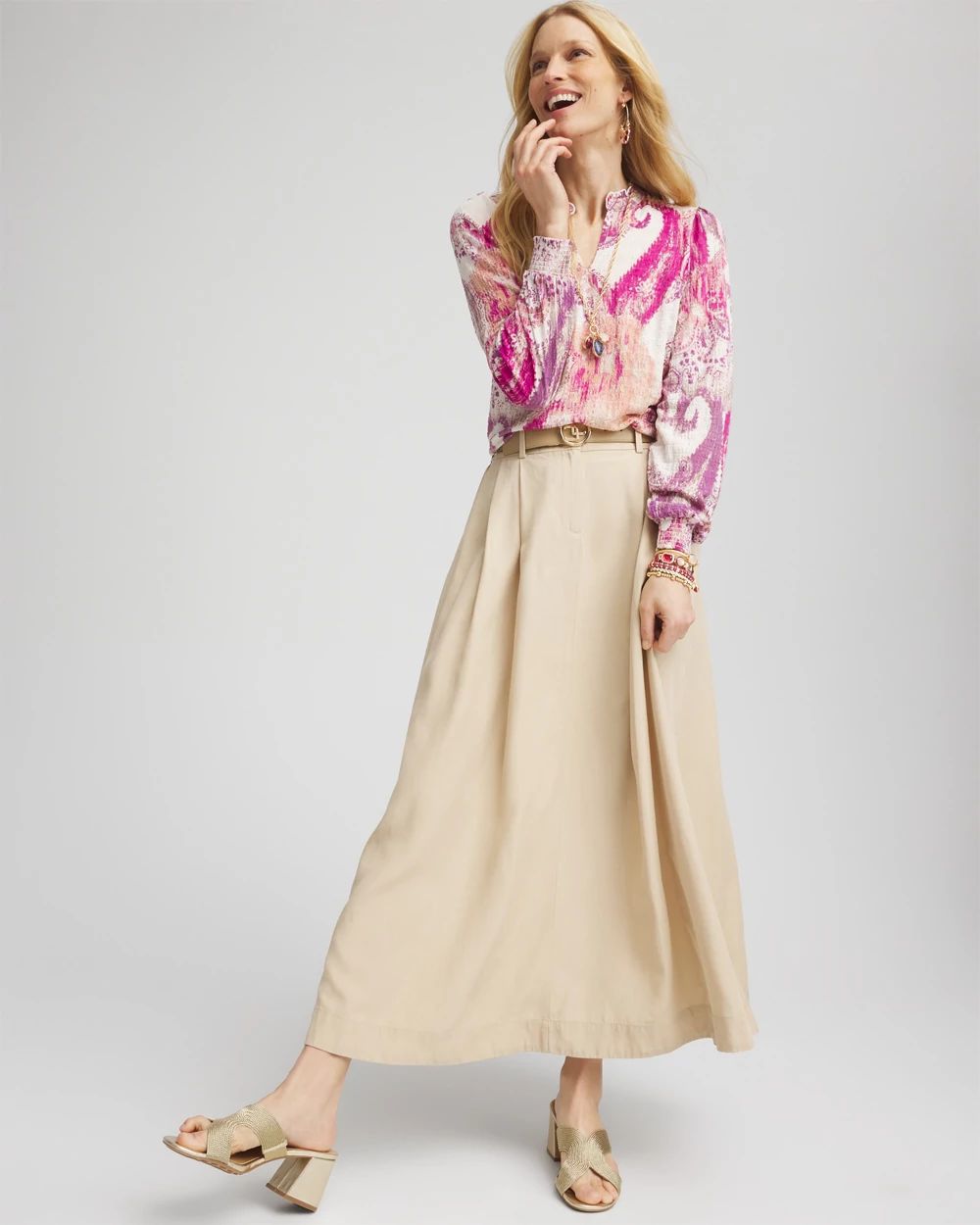 Pleated A-Line Midi Skirt click to view larger image.