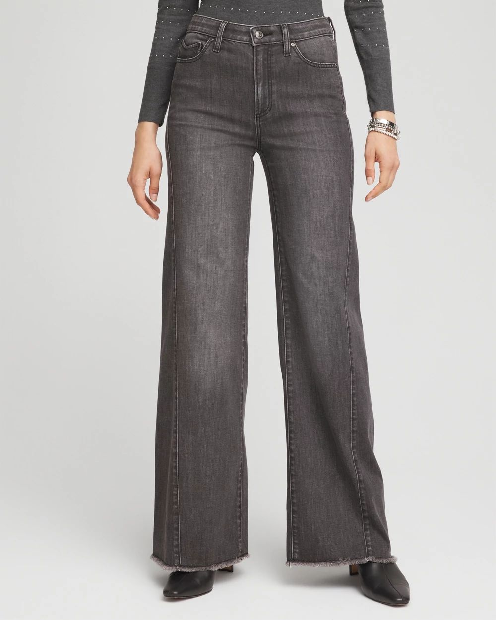 Wide Leg Frayed Hem Jeans