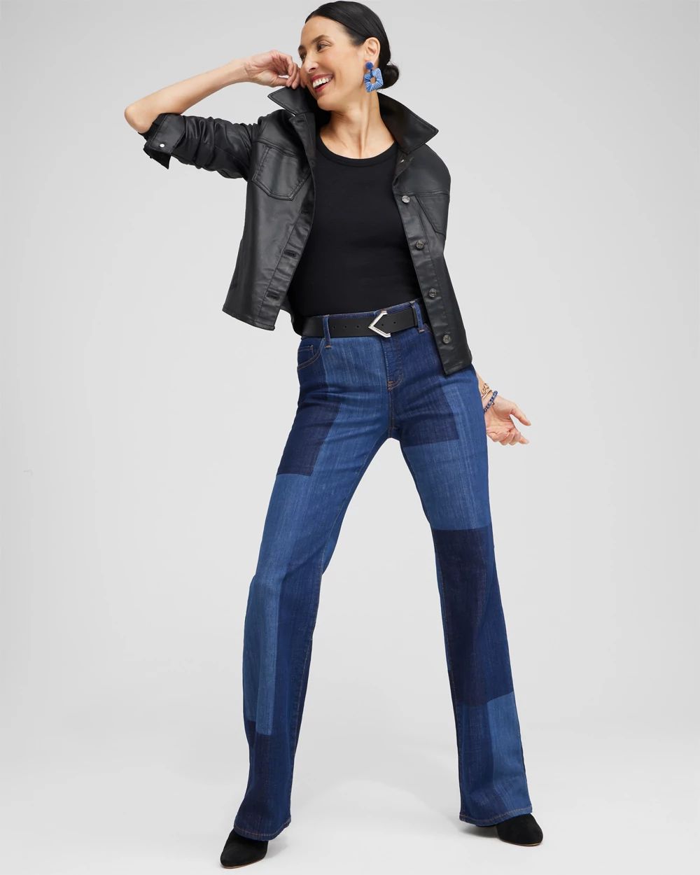 Girlfriend Laser Patch Flare Jeans