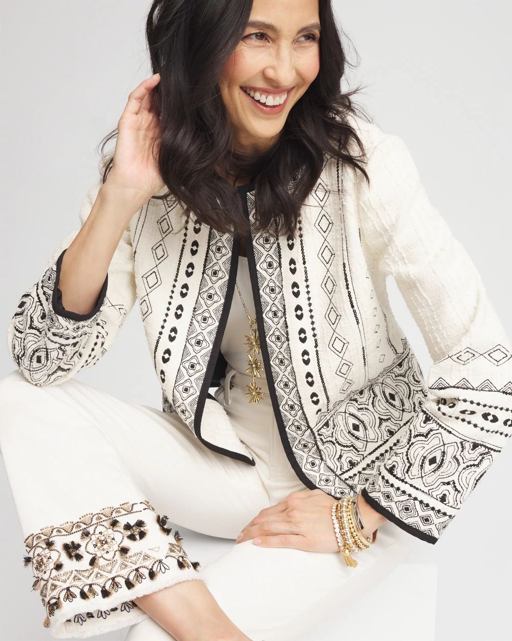 Embroidered Jacquard Tweed Jacket click to view larger image.