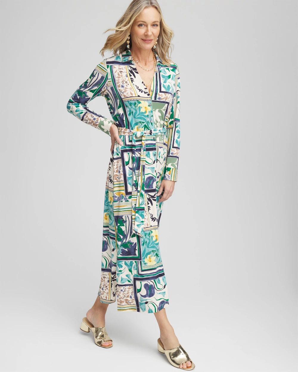 Patchwork Print Maxi Shirtdress