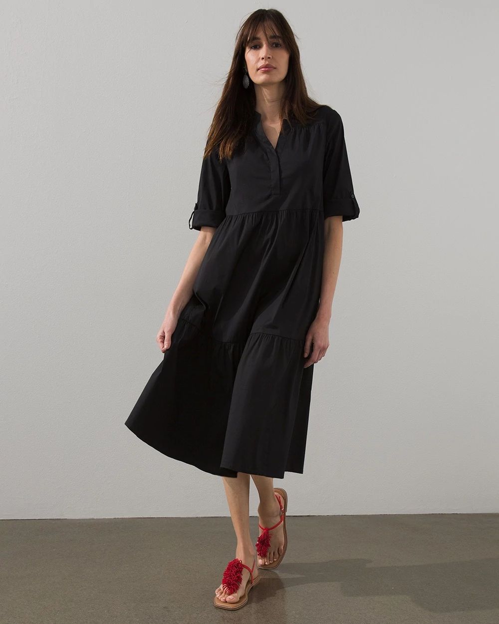 Poplin Tiered Midi Dress
