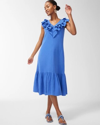 Gauze Flutter Neck Midi Dress