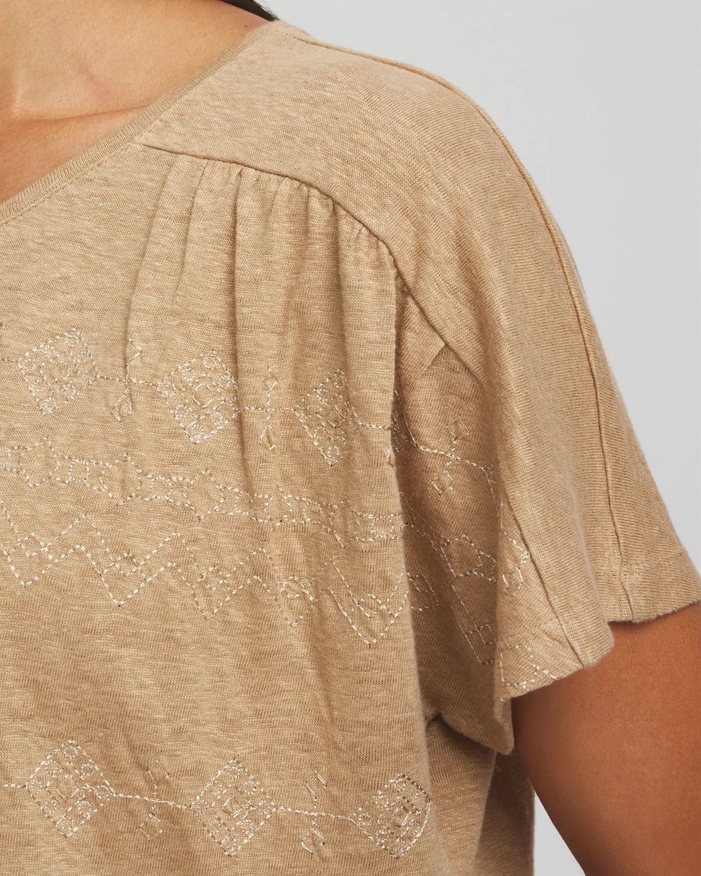 Geo Embroidered Linen Tee