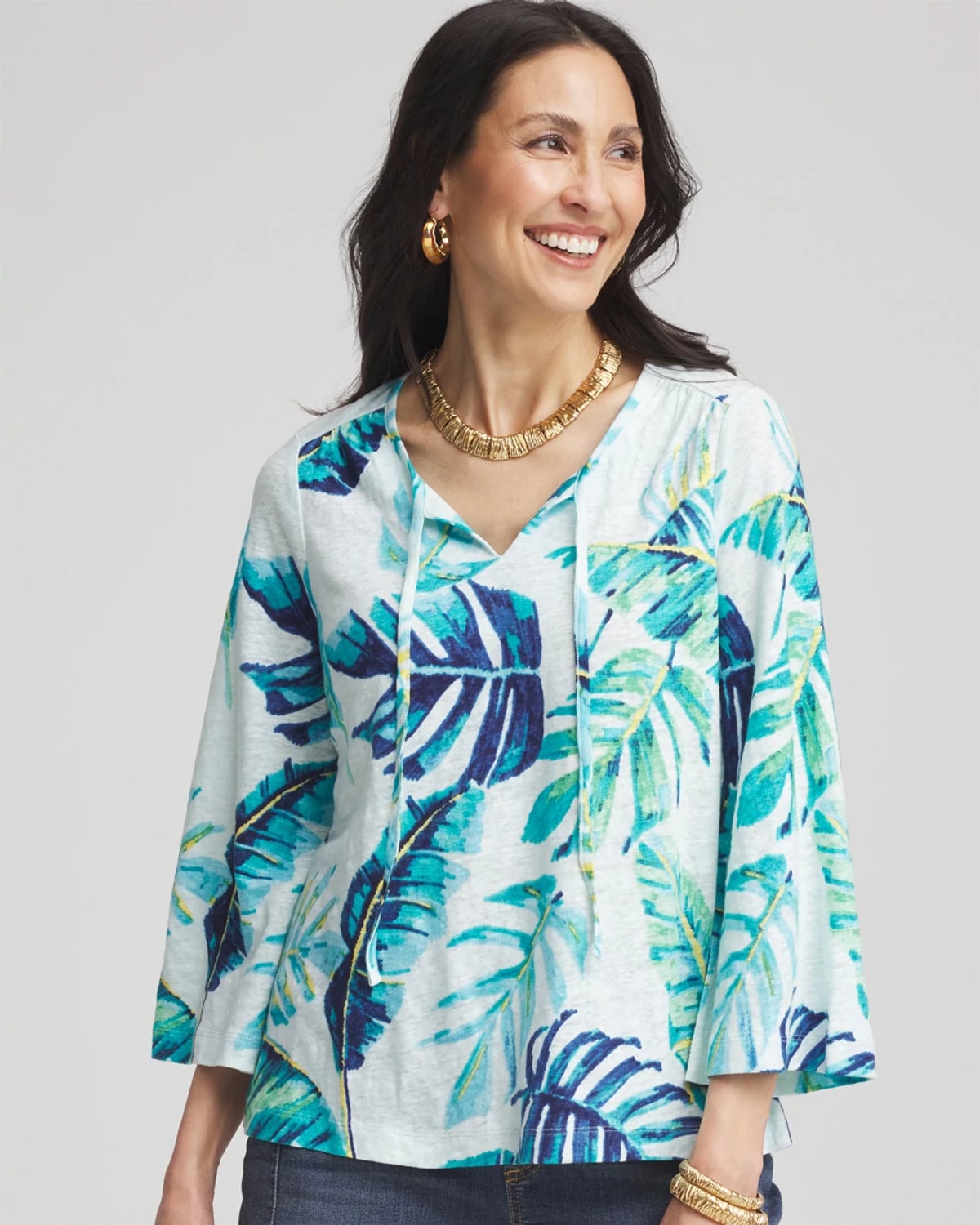 Chico's Tie-front Forward Seam Top In Blue
