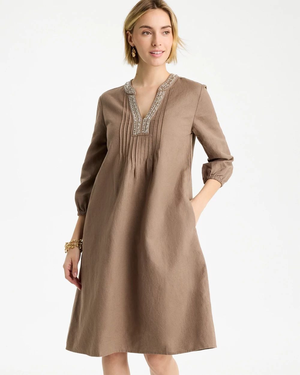 Linen-Cotton Pintuck Dress click to view larger image.