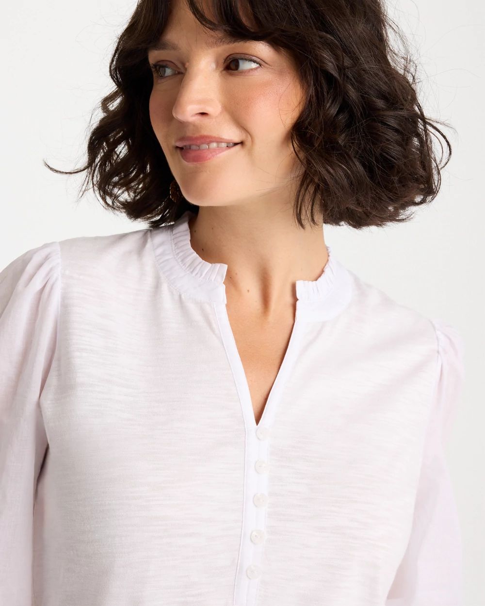 Ruffled V-Neck 3/4 Sleeve Top