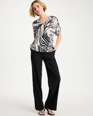 Tropical Nights Linen Ruched V-Neck Tee click to view larger image.