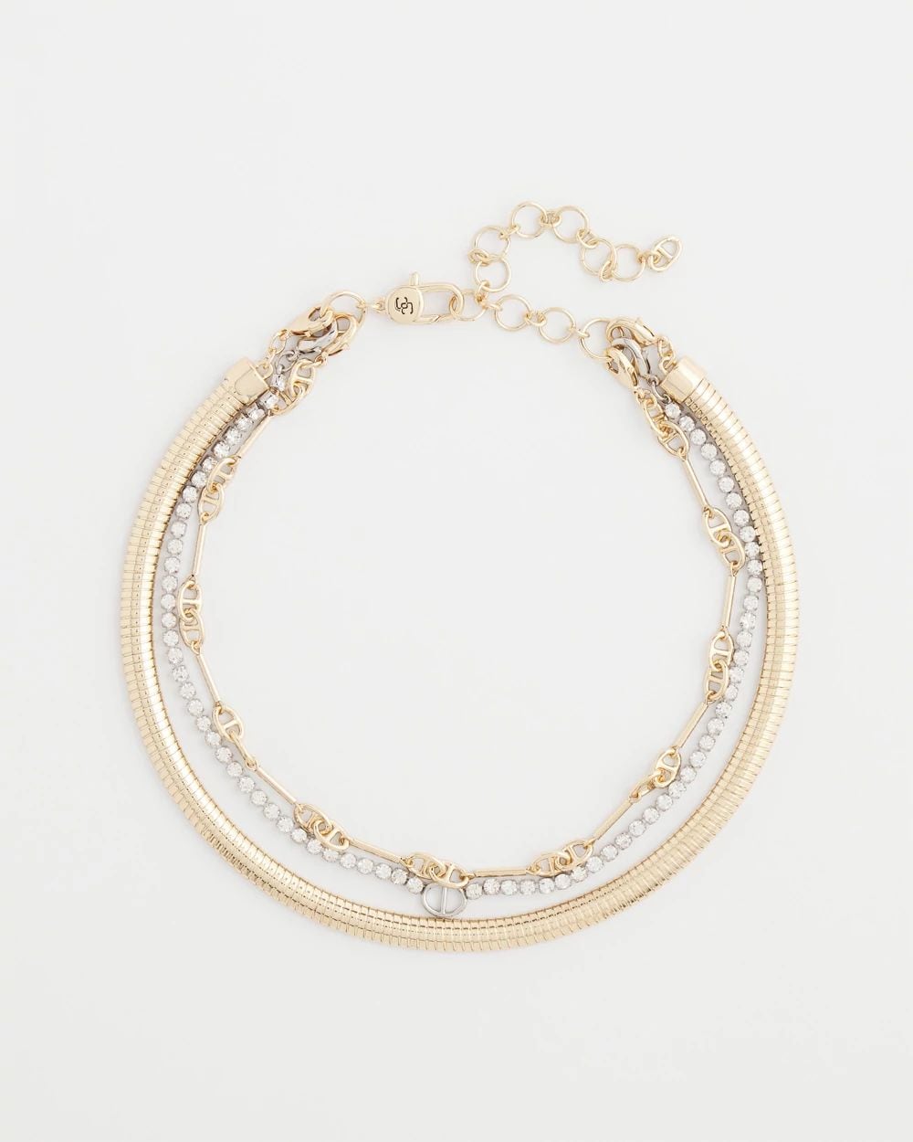 Mixed Metal Link Triple-Strand Necklace