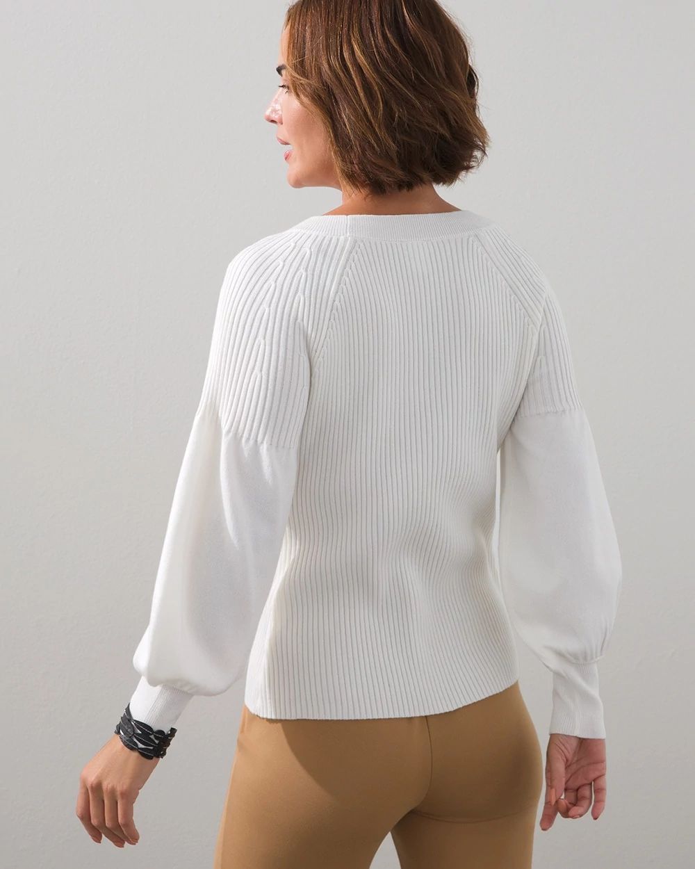 Rib Knit Blouse Sleeve Pullover