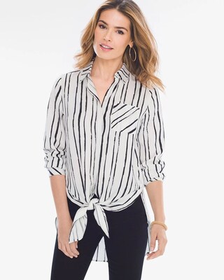 Striped Button Side Tie-Front Shirt