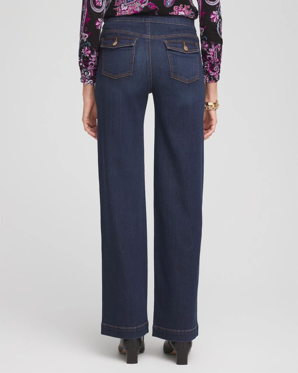Petite Embellished Wide Leg Pull On Jeans