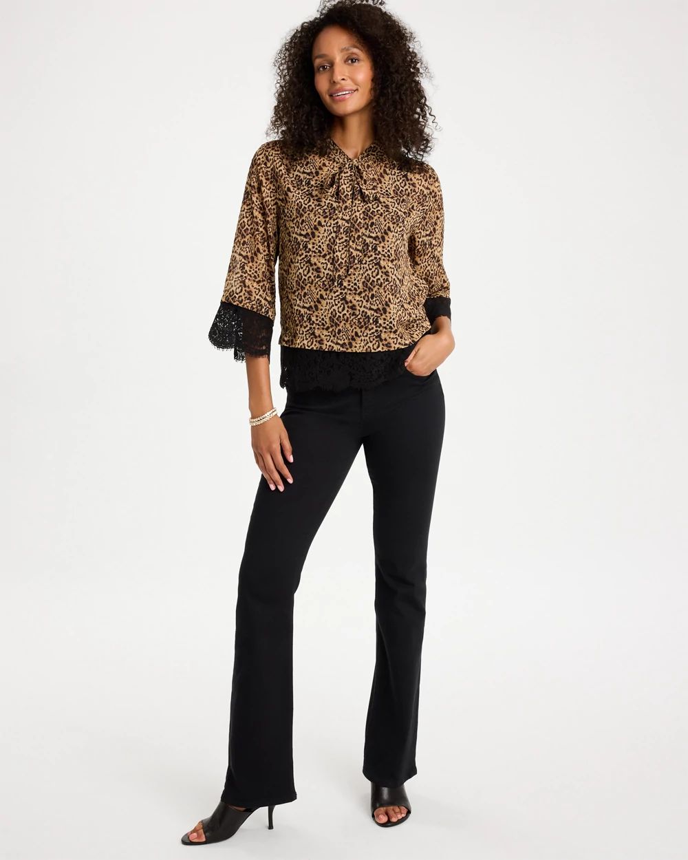 Prestige Print Lace Tie-Neck Blouse click to view larger image.