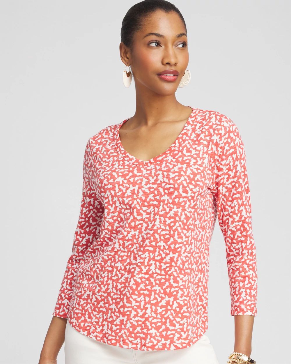 Dots V-neck 3/4 Sleeve Tee