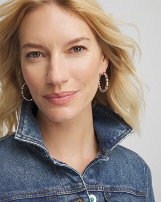 Silvertone Beaded Hoop Earrings click to view larger image.
