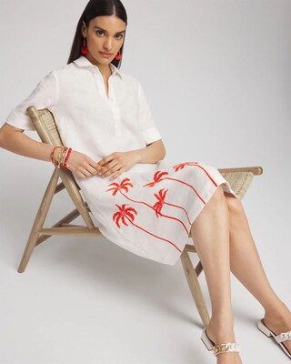 Linen Embroidered Palms Dress click to view larger image.