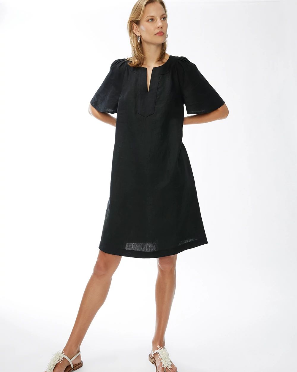 Linen Flutter Sleeve Dress