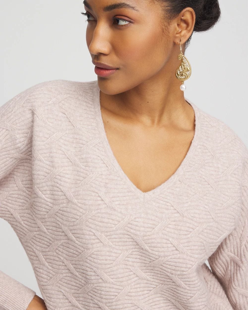 V-Neck Cable-knit Pullover Sweater click to view larger image.