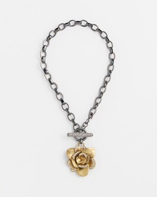 Pavé Brass Flower Pendant Necklace