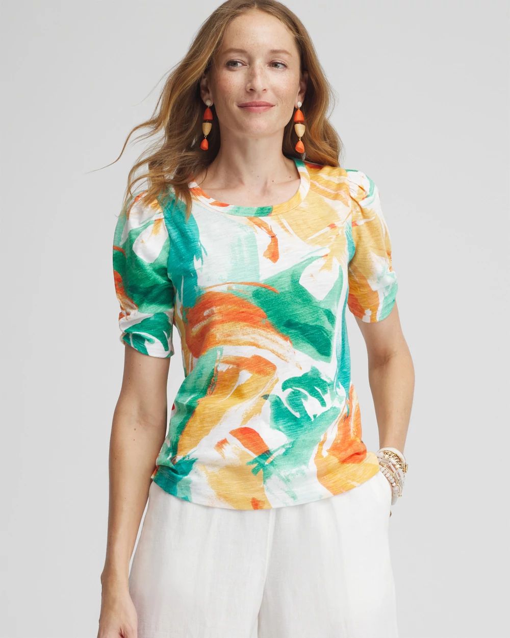 Watercolor Gathered Elbow Sleeve Tee