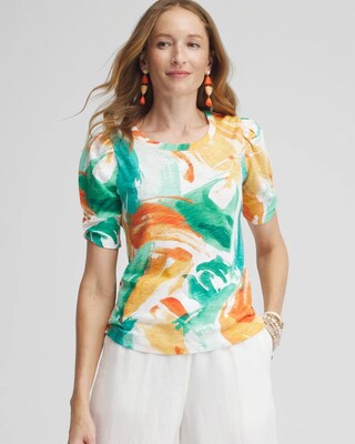 Watercolor Gathered Elbow Sleeve Tee