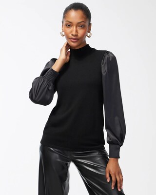 Knit Woven Mix Pullover Sweater