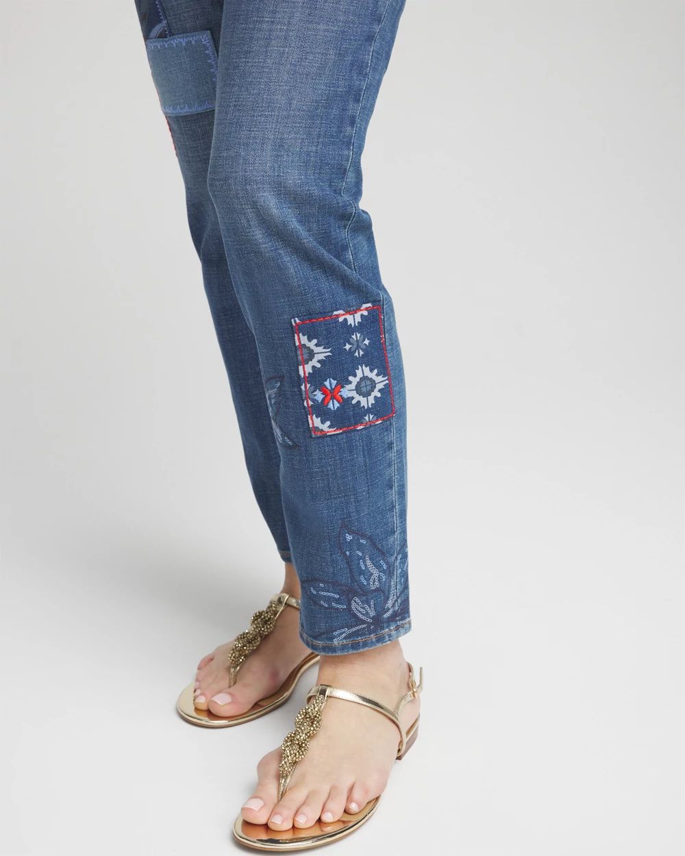 Petite Girlfriend Patchwork Ankle Jeans